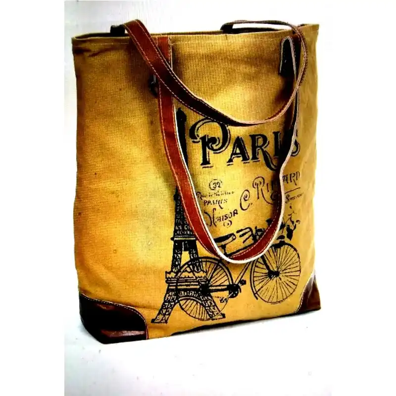 Paris Bicycle Print Canvas Tote
