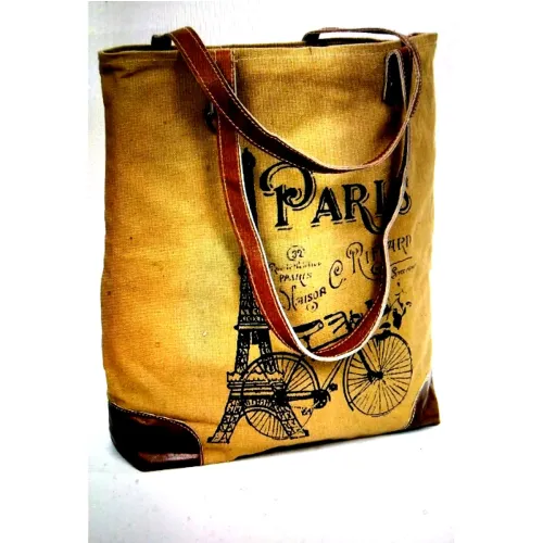 Paris Bicycle Print Canvas Tote