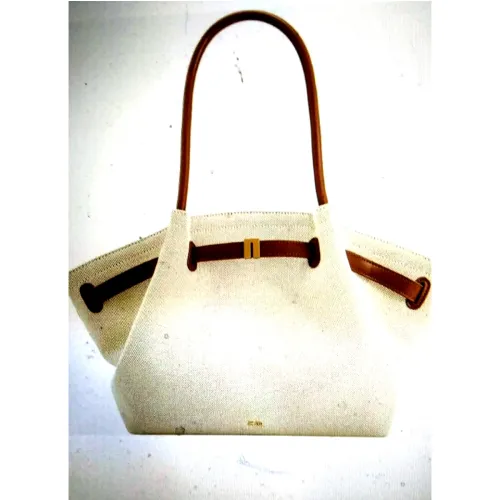 Natural Canvas Bucket Tote with Leather Handle