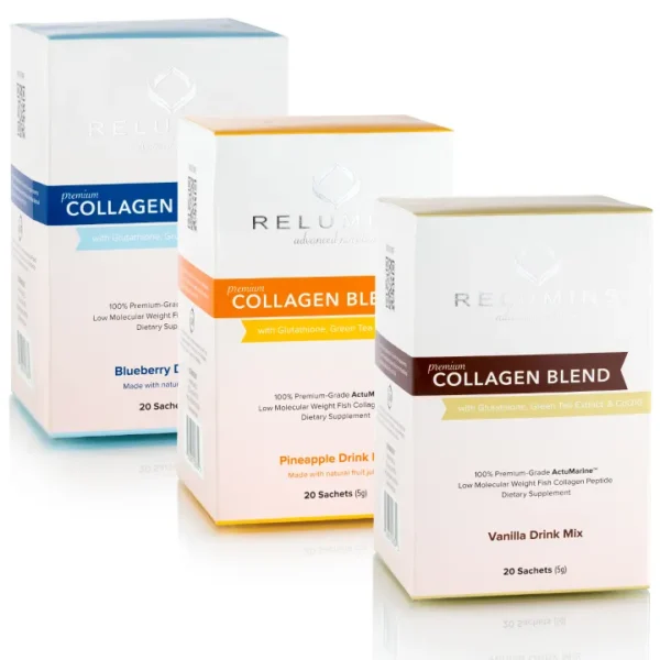 Relumins Premium Collagen Blend - 20 Sachets - 100% Premium-Grade ActuMarine Collagen with Glutathione, Green Tea Extract and CoQ10