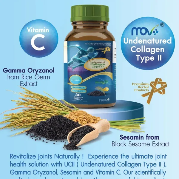 UC II ( Undenatured Collagen Type II ) PLUS Gamma Oryzanol from Rice Germ Extract , Sesamin from Black Sesame Seed Extract and Vitamin C Dietary Supplement Product